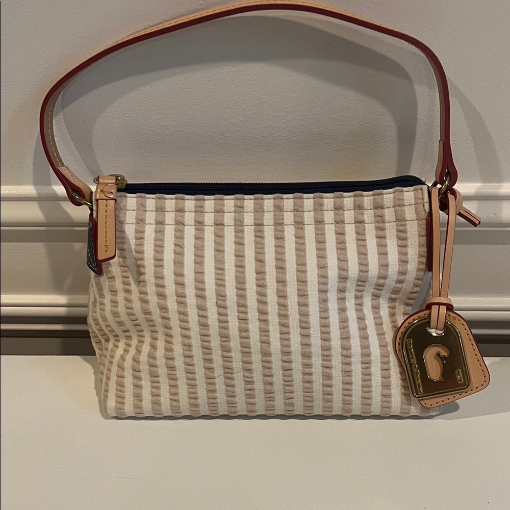 Dooney & Bourke Taupe  & Cream Striped Pouchette NWOT